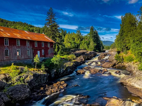 Moinho Heddal Omnesfossen Moinho Histórico Sauland Noruega — Fotografia de Stock