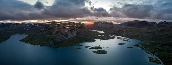 Stavatn Lake Sveigen Haukeli Trollnup Szczyty Zachodzie Słońca Góry Haukelifjell — Zdjęcie stockowe