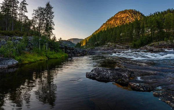 Rio Otra Perto Bjornara Agder Sunset Sorlandet Telemark Noruega — Fotografia de Stock