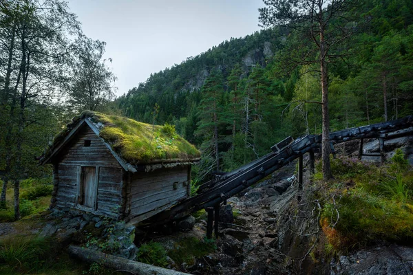 Çimenli Çatıları Olan Eski Bazlı Değirmen Norveç Skandinav Manzarası — Stok fotoğraf
