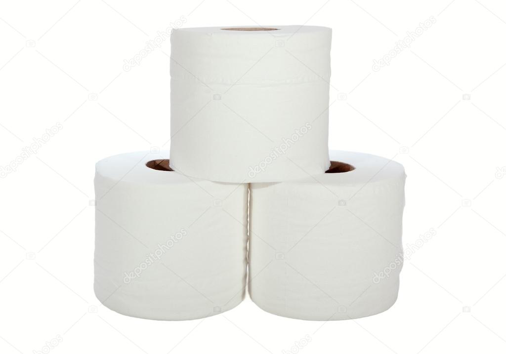 Three white toilet rolls