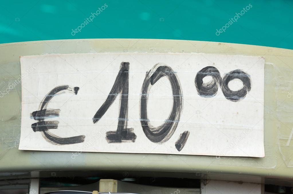 Ten euro price tag written in black ink