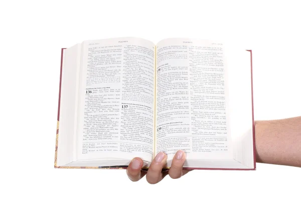 Praying hand hold an open bible — Stock Photo, Image