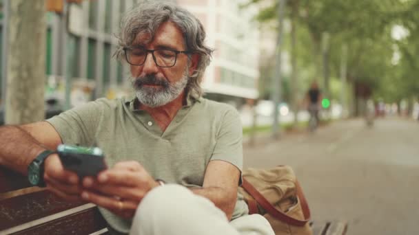 Friendly Middle Aged Man Gray Hair Beard Wearing Casual Clothes — Stock videók
