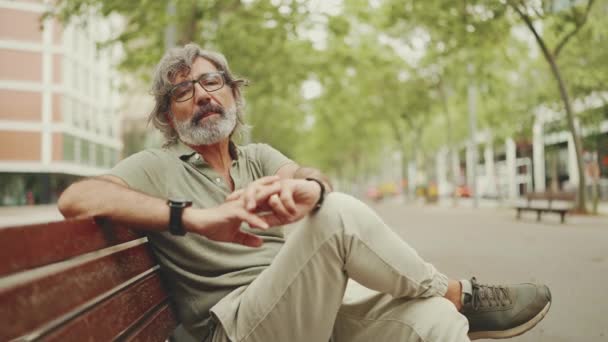 Friendly Middle Aged Man Gray Hair Beard Wearing Casual Clothes — Stock Video