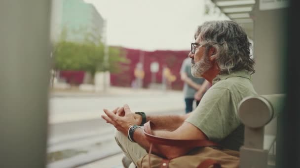Profile Middle Aged Man Gray Hair Beard Wearing Casual Clothes — Vídeo de stock