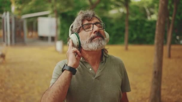 Friendly Middle Aged Man Gray Hair Beard Wearing Casual Clothes — Stockvideo