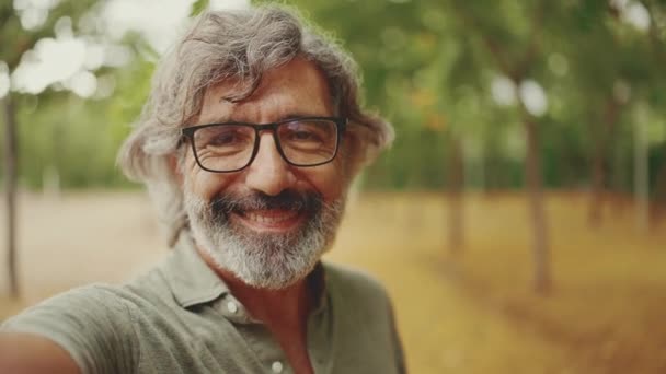 Friendly Middle Aged Man Gray Hair Beard Wearing Casual Clothes — Stock video