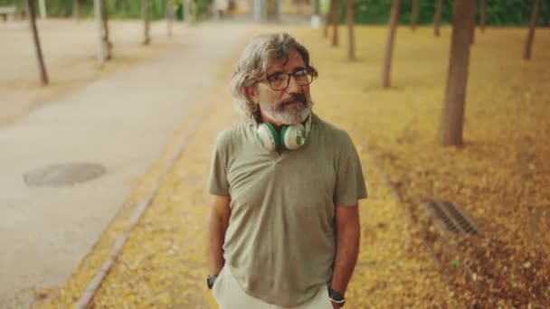 Joyful Middle Aged Man Gray Hair Beard Wearing Casual Clothes — Stock Video