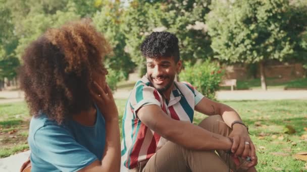 Jóvenes Felices Multiétnicos Picnic Día Verano Aire Libre Amigos Divirtiéndose — Vídeo de stock