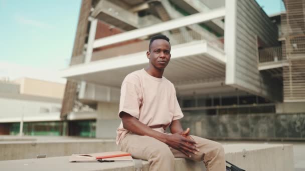 Young African Student Sitting University — Wideo stockowe