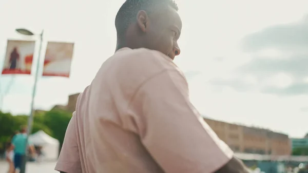 Young African Guy Sitting Embankment Background Yachts Ships Back View — Φωτογραφία Αρχείου