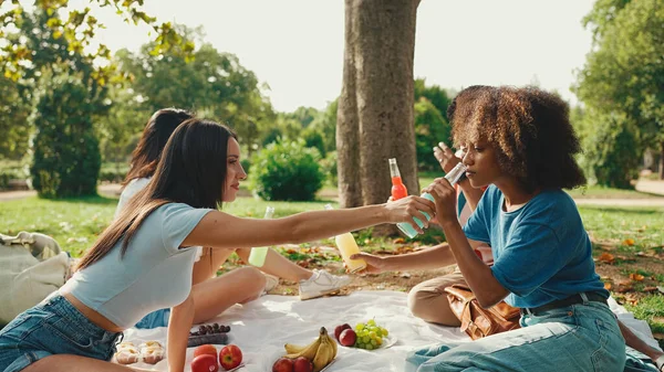 Happy Smiling Young Multinational People Picnic Summer Day Outdoors Friends — Stockfoto