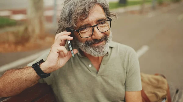 Laughing Middle Aged Man Gray Hair Beard Wearing Casual Clothes — Fotografia de Stock