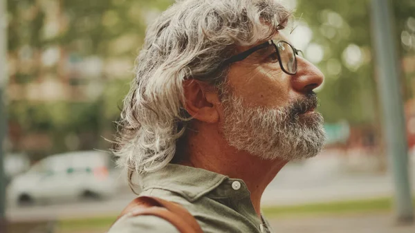 Middle Aged Man Gray Hair Beard Walks Looks Mature Gentleman — Fotografia de Stock