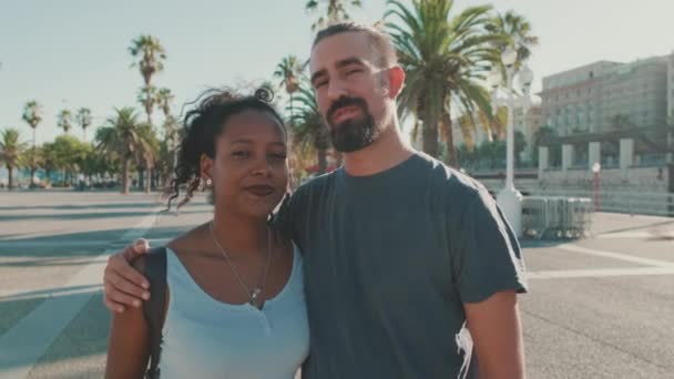 Close Interracial Smiling Couple Love — Video