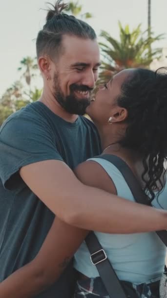 Vertical Video Happy Interracial Family Hugging Kissing — Wideo stockowe