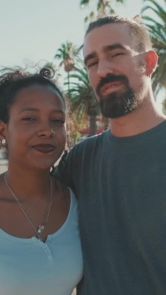 Vertical Video Close Interracial Smiling Couple Love — Stock videók