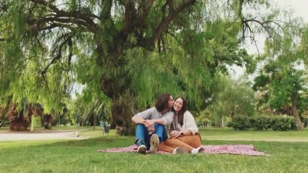 Pár Szerelmes Élvezi Időt Együtt Piknik Parkban — Stock videók