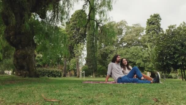 Happy Man Woman Having Picnic Outdoors — Stock Video