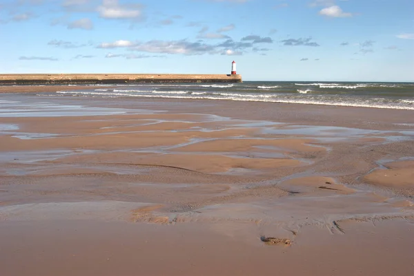 Pier strand zee bij Spittal in de herfst — Stockfoto