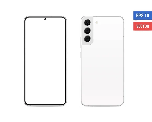 Beyaz arkaplanda boş ekran izole edilmiş gerçekçi vektör düz model Samsung Galaxy S22 Plus. Resmi herhangi bir çözünürlükte ölçekle 