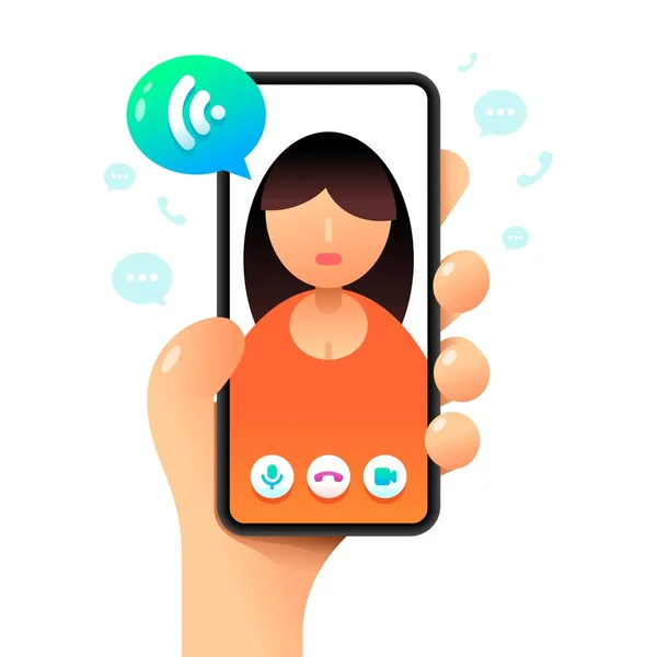 Mockup Smartphone Mão Humana Chamada Voz Online Ilustração Mídia Social —  Vetores de Stock