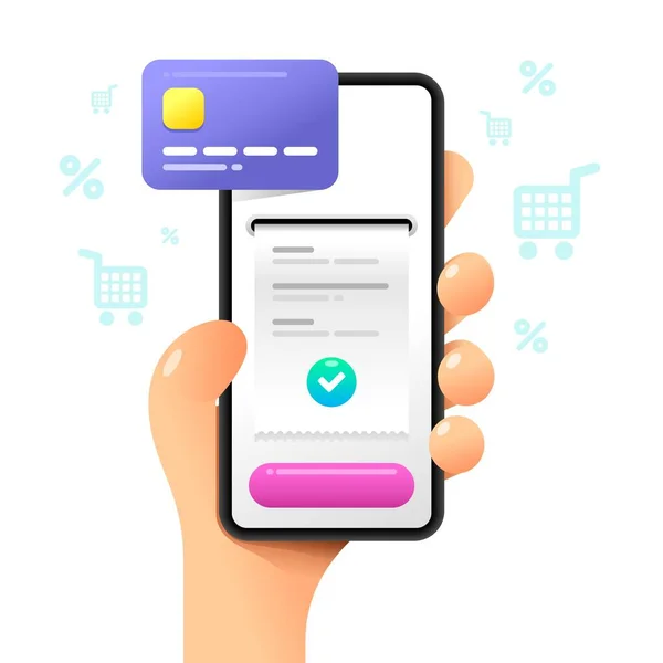 Modélisation Smartphone Dans Main Humaine Commande Réussie Avec Carte Crédit — Image vectorielle