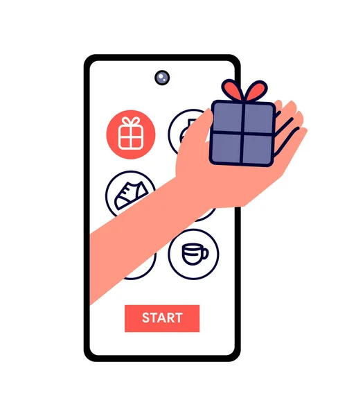 Phone Application Design Online Shopping Flat Vector Illustration Hand Gift — стоковый вектор