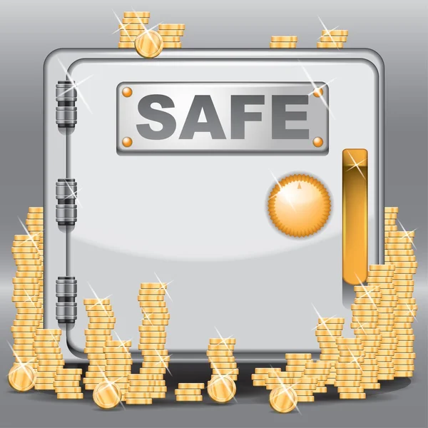 Safe filled with golden coins — Stock Vector