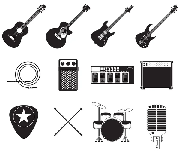 Conjunto de instrumentos de música rock — Archivo Imágenes Vectoriales