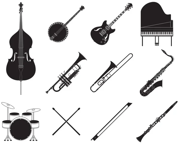 Conjunto de instrumentos de música jazz —  Vetores de Stock