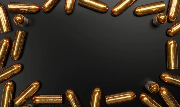 Darstellung Einer Pistolenmunition Auf Schwarzem Hintergrund — Stockfoto