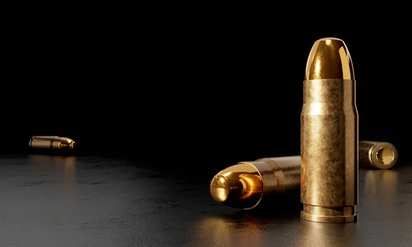 Darstellung Einer Pistolenmunition Auf Dunklem Hochglanzhintergrund — Stockfoto