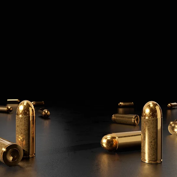 Återge Illustration Pistol Ammunition Mörk Glänsande Fyrkantig Bakgrund — Stockfoto