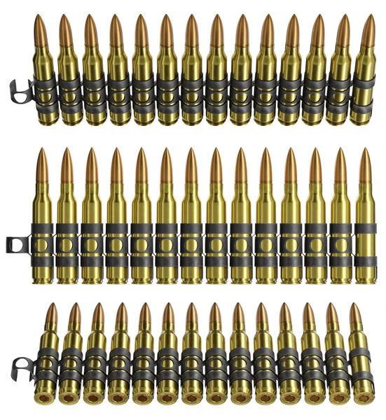 Darstellung Von Gewehrmunitionsgürteln Isoliert Auf Weißem Hintergrund Unterschiedliche Ansichten — Stockfoto