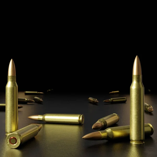 Återge Illustration Ett Gevär Ammunition Svart Bakgrund Framifrån Närbild Skott — Stockfoto