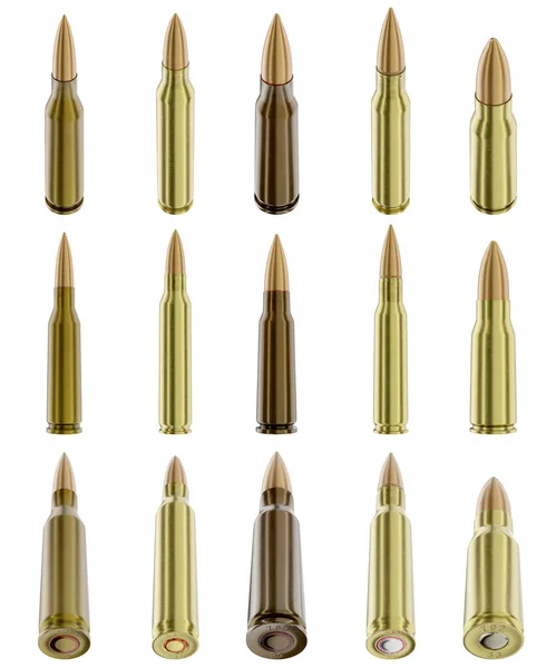 Render Illustration Various Rifle Ammunition Isolated White Background Different Calliber — Stock Photo, Image