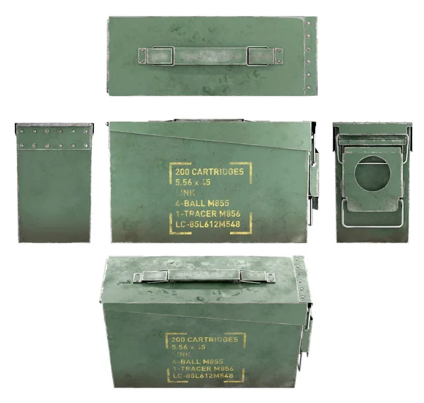 Render Illustration Rifle Ammunition Box Isolated White Different Views — Stock Photo, Image