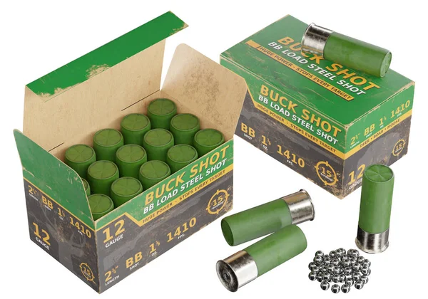 Render Illustration Shotgun Ammunition Boxes Isolated White Gauge Different Views — Foto de Stock