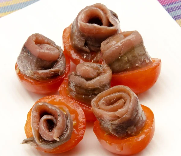 Anchovies with tomato — Stock Photo, Image