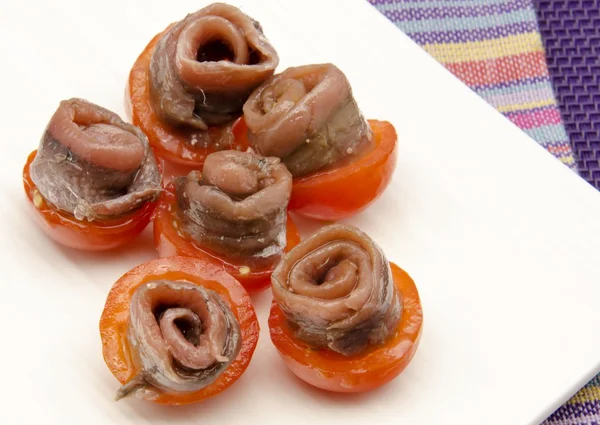 Ansjovis met tomaat — Stockfoto