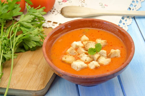 Kalte Gazpacho-Suppe — Stockfoto