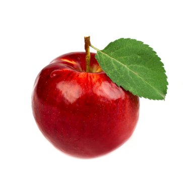 Yapraklı kırmızı elma