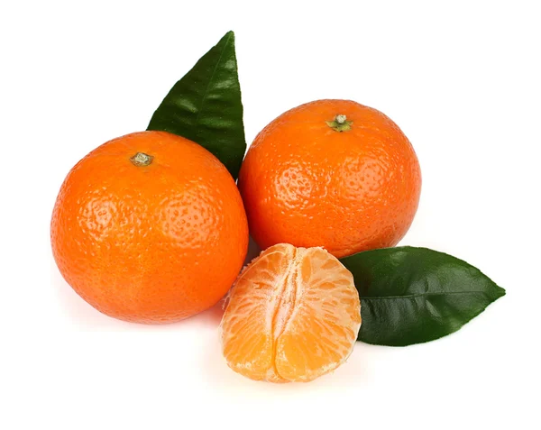 Ripe tasty tangerines with leaves — Stock Photo, Image