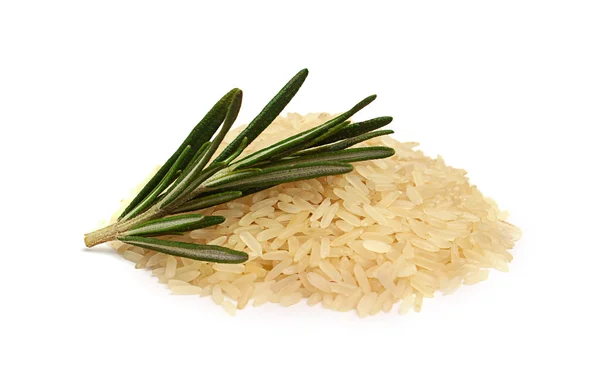 Weißer Reis mit einem Zweig Rosmarin — Stockfoto