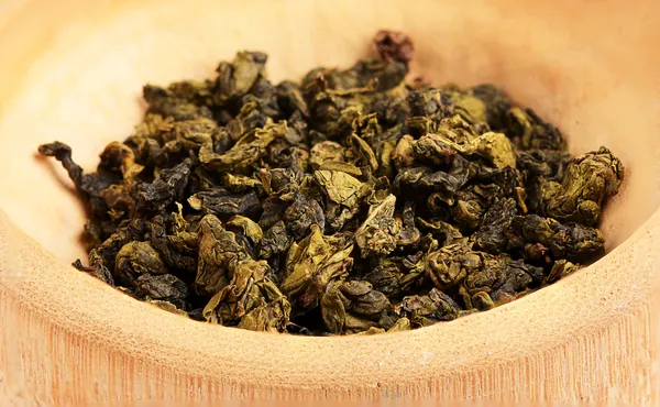 Dried green tea leaves close-up. — Stock Photo, Image