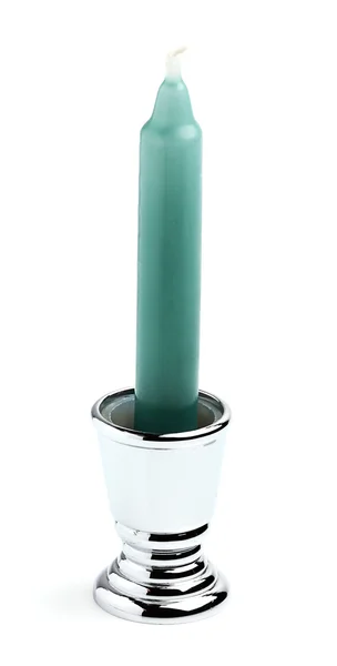 Bougie turquoise dans un chandelier . — Photo