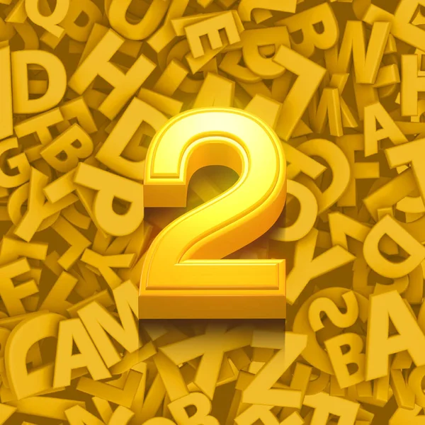 3d illustration, 3d Golden numbers and letters, two