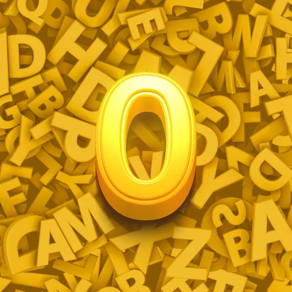 3d illustration, 3d Golden numbers and letters, zero